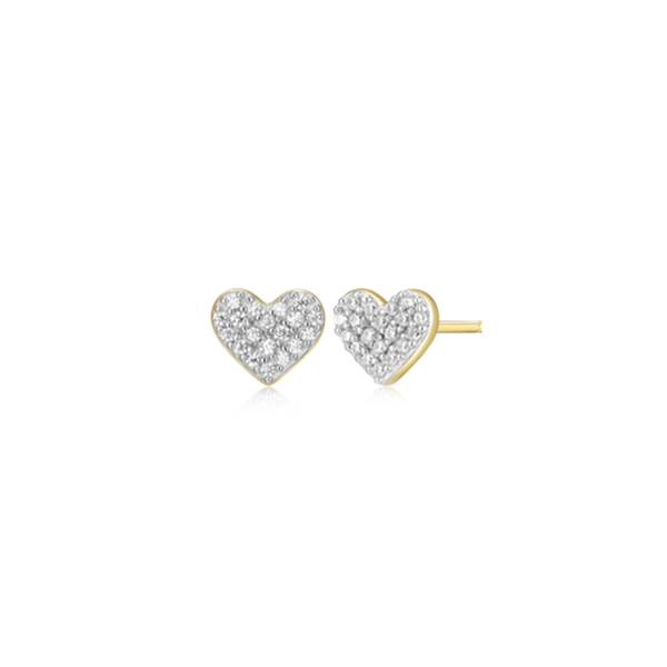 14K Gold Plated Lab Grown Diamond Pave Heart Stud Earrings