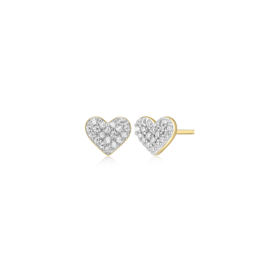 14K Gold Plated Lab Grown Diamond Pave Heart Stud Earrings