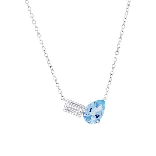 Sterling Silver Blue & White Topaz Toi et Moi Stationary Necklace