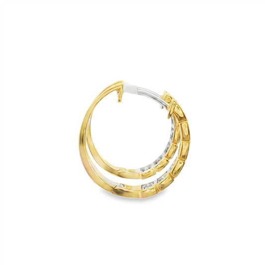 14K Bezel-Set Baguette Diamond Hoop Earrings