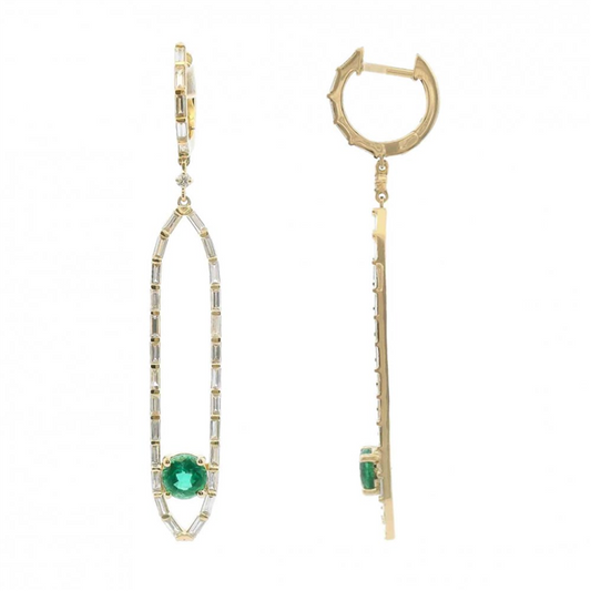 14K Emerald & Baguette Diamond Luxe Drop Earrings