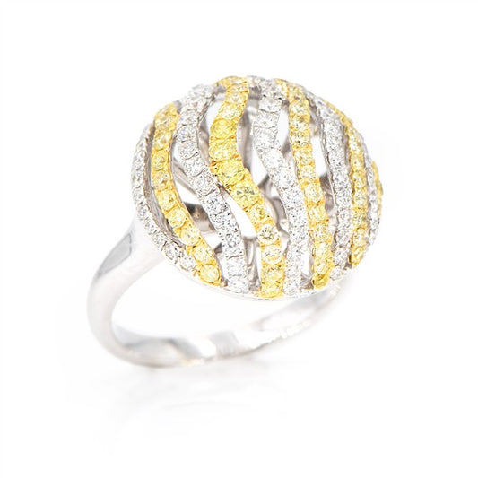 18K Fancy Yellow & White Diamond Striped Circle Cocktail Ring