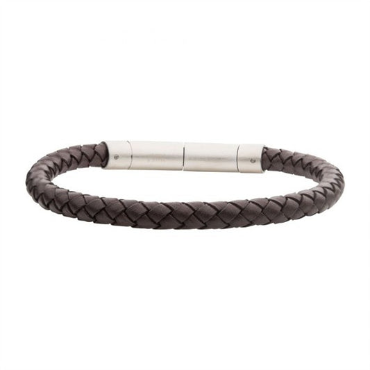 Stainless Steel 6mm Brown Genuine Leather Clasp Bracelet