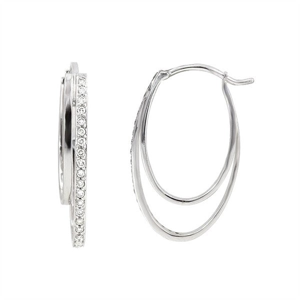 14K Diamond Oval Double Hoop Earrings