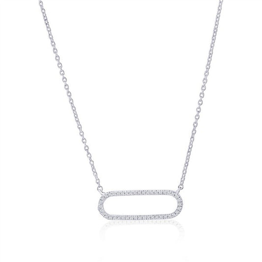 Sterling Silver Elongated Oval Diamond Necklace