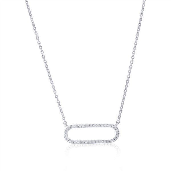 Sterling Silver Elongated Oval Diamond Necklace